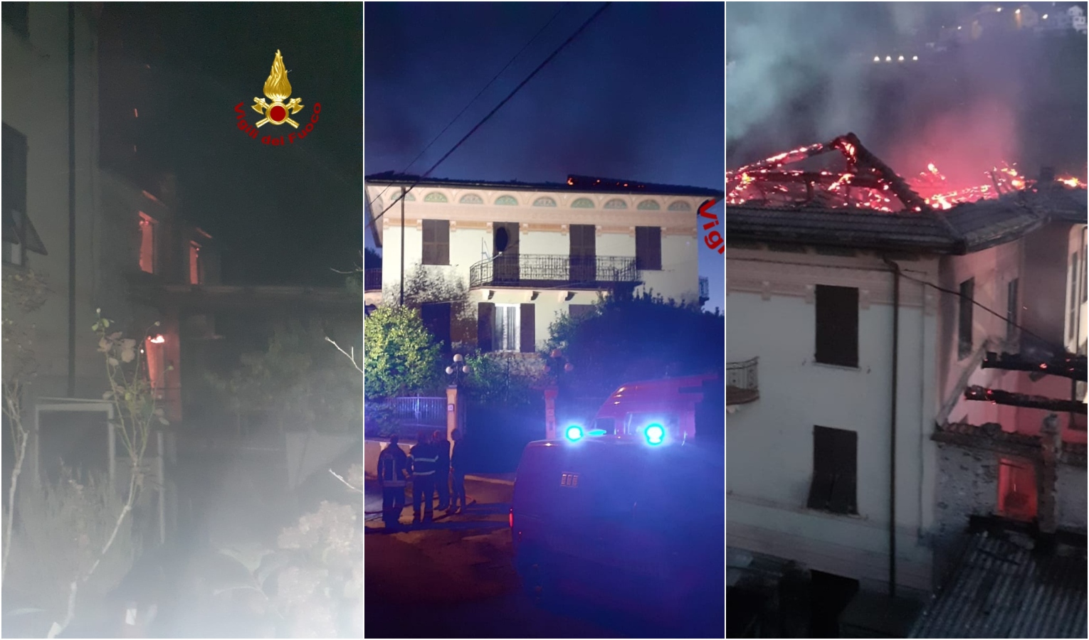 In fiamme il tetto di una villetta a Cicagna, per metà andato distrutto