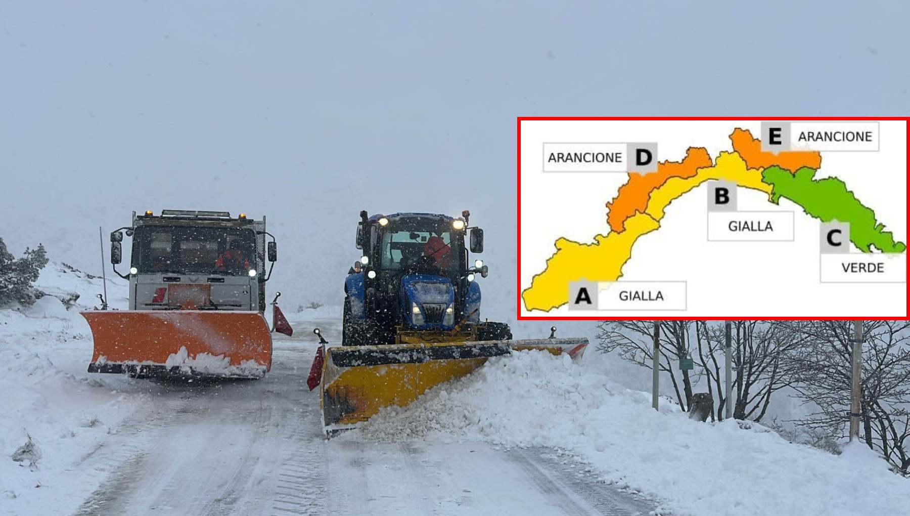 Allerta arancione per neve fino alle 20, fino a 25 centimetri nell'entroterra. Primocanale in diretta 