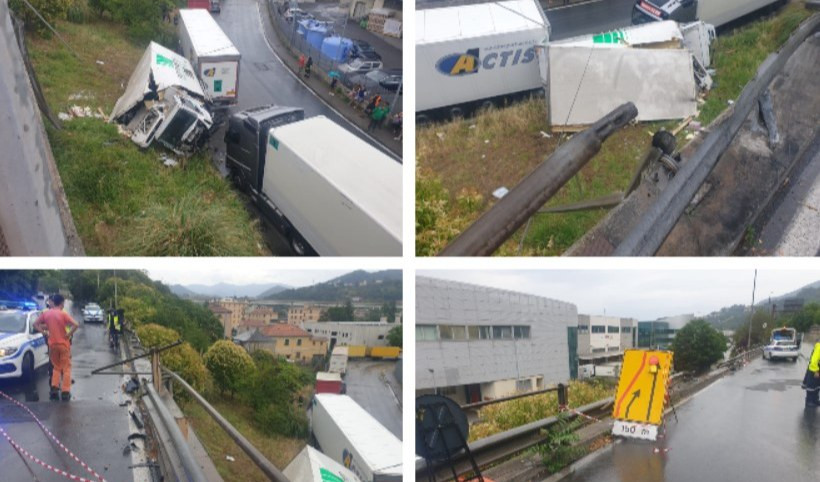 Genova, camion precipita da via Mercati Generali a Bolzaneto