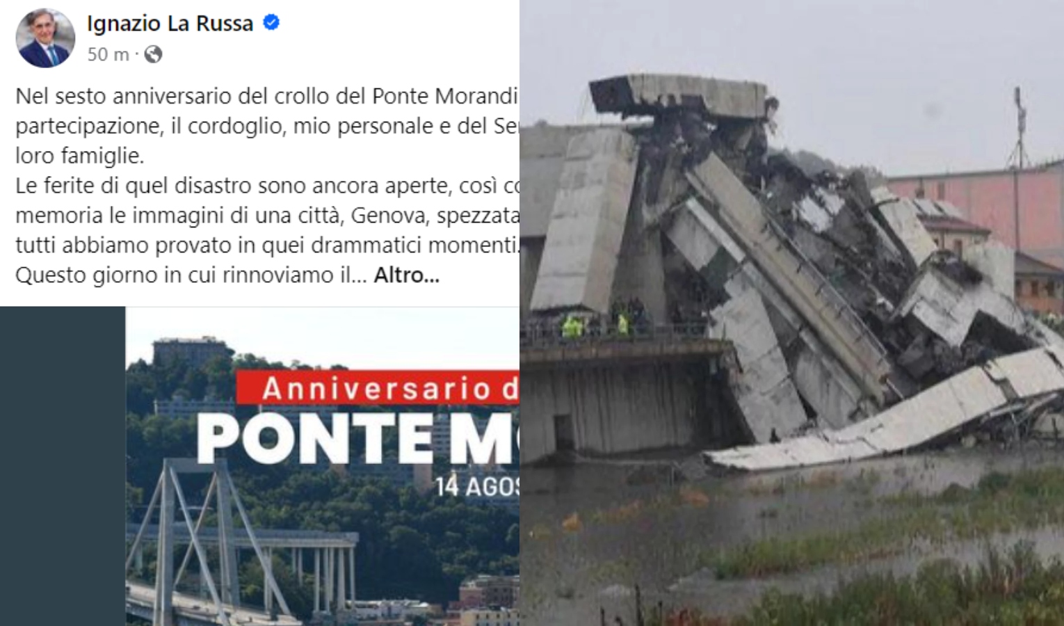 Ponte Morandi, il ricordo della politica a sei anni dal crollo