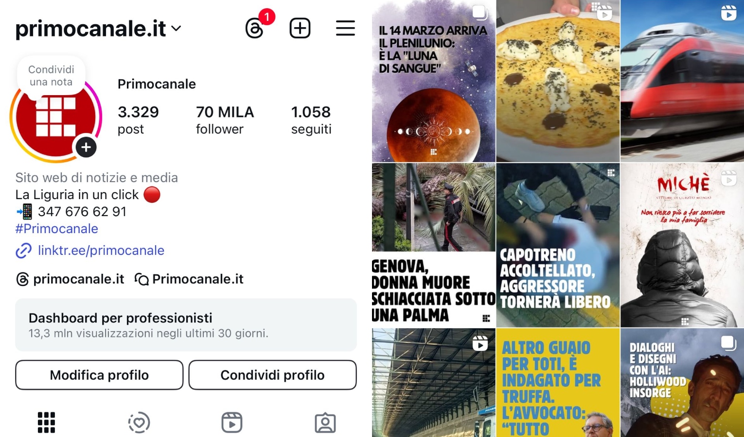 Storie, racconti e novità: Primocanale raggiunge i 70mila follower su Instagram