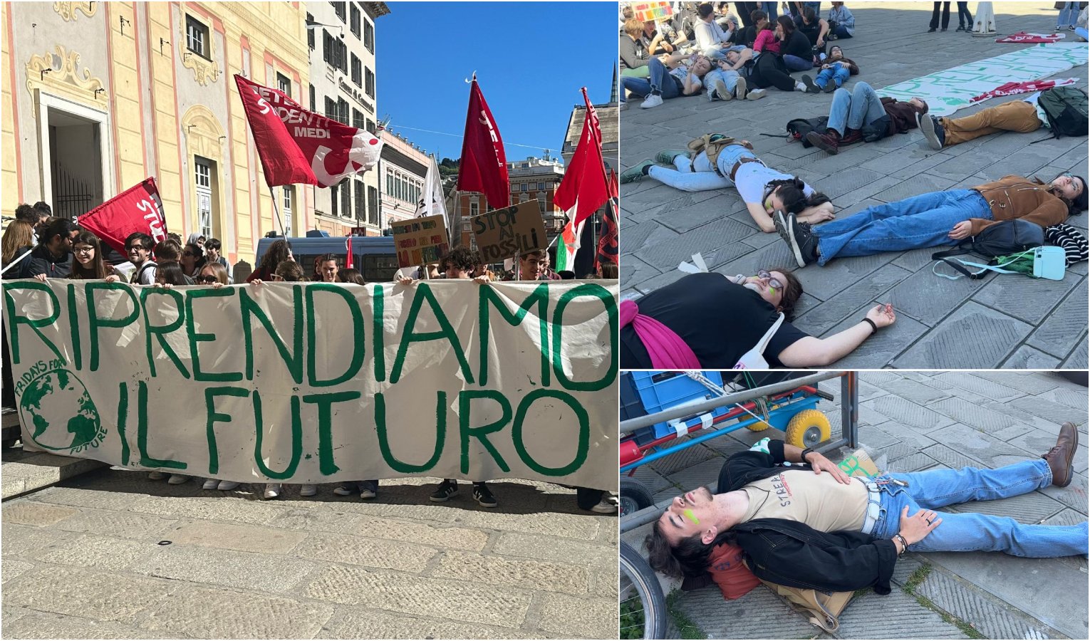 Genova, Fridays For Future in piazza: i ragazzi si fingono morti 