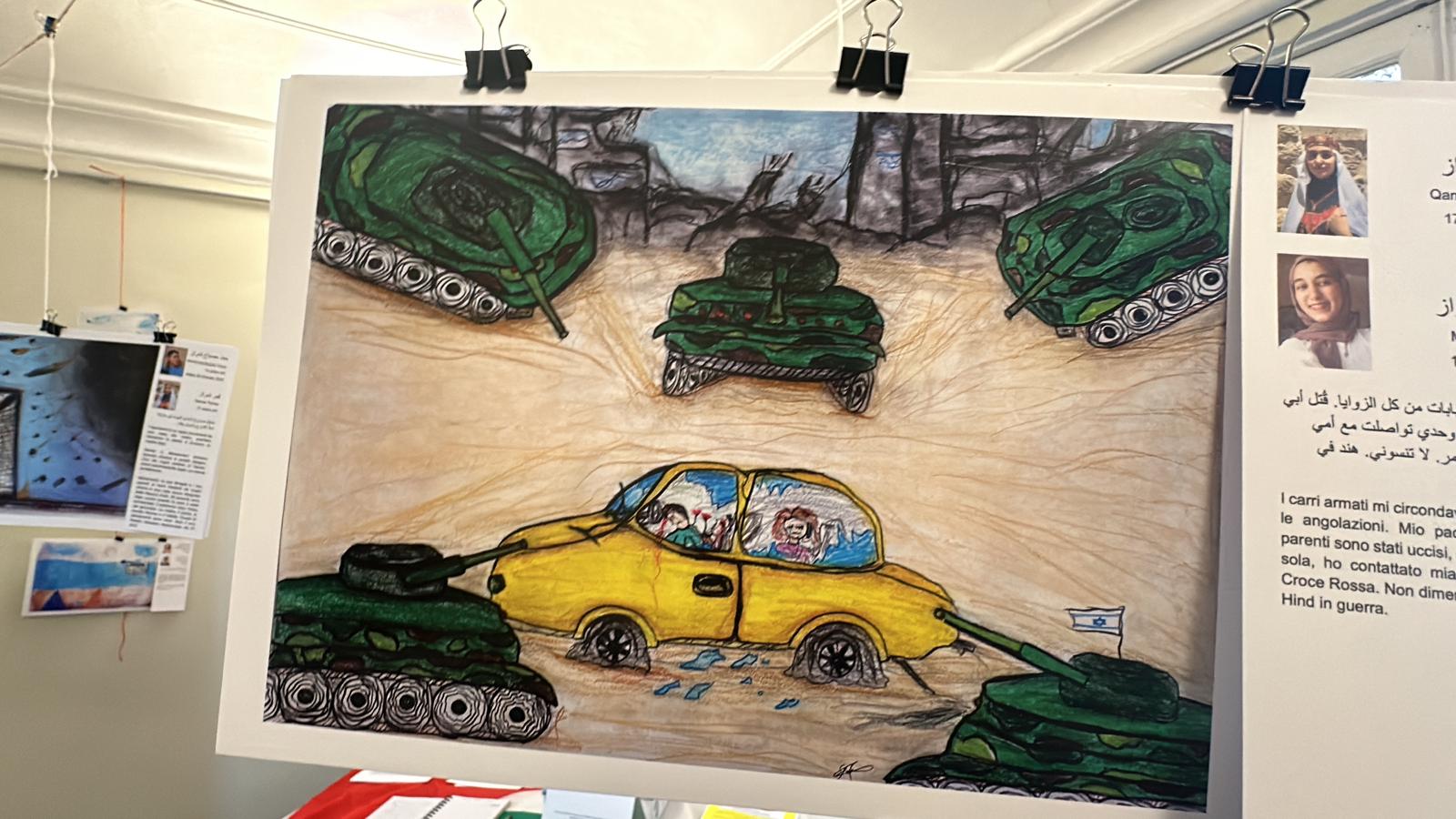 Genova, l'orrore della guerra nei disegni dei bambini di Gaza