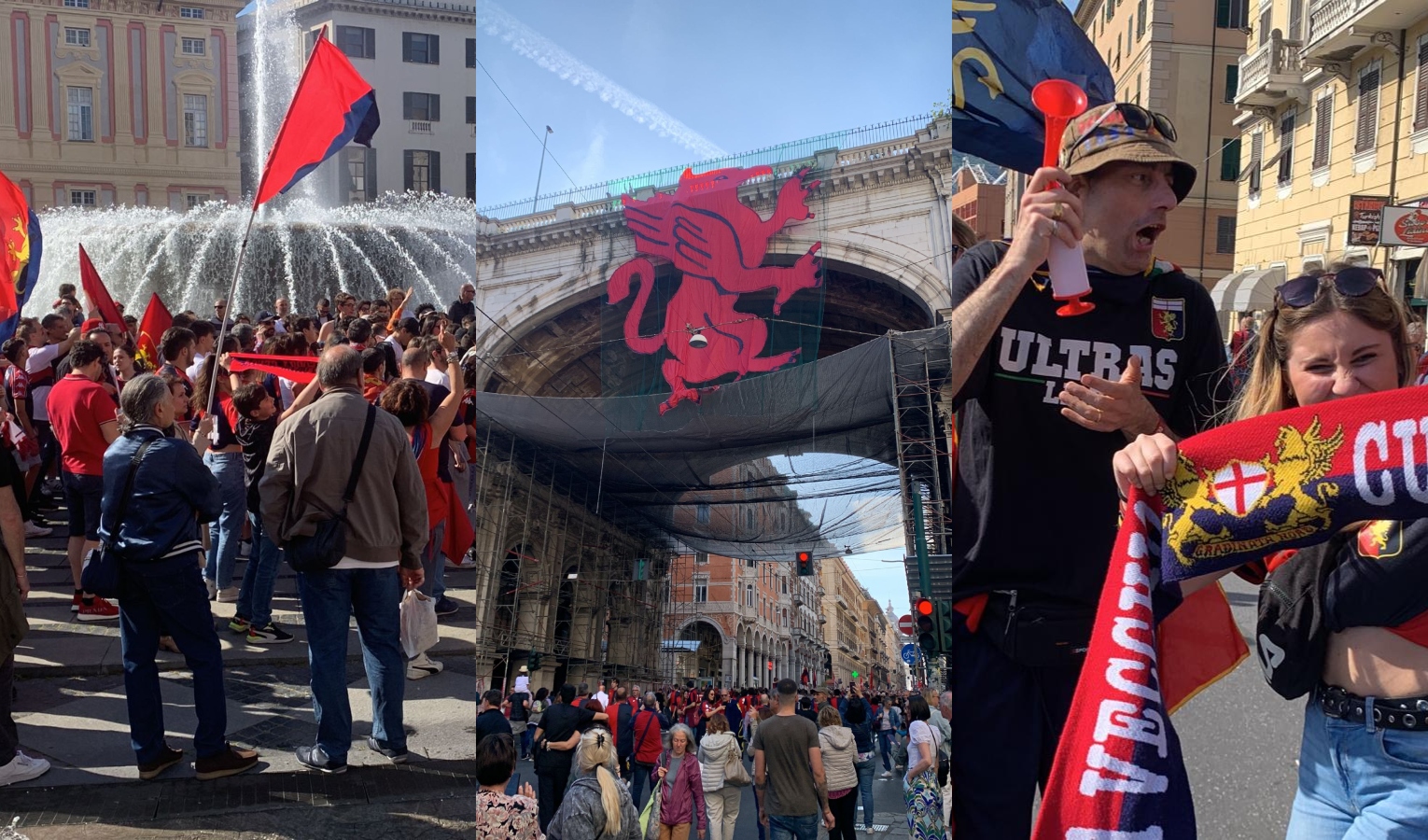 Genoa in A, la gioia dei tifosi in piazza De Ferrari