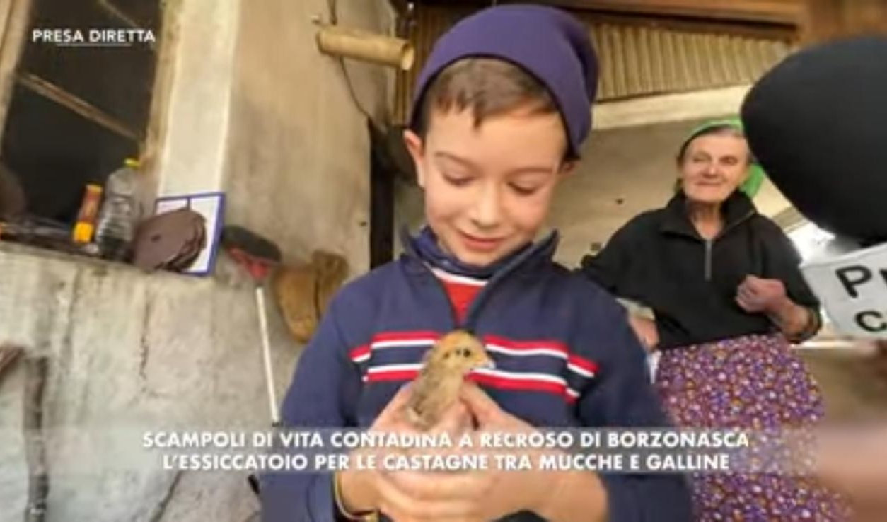 Un bambino con un pulcino in mano