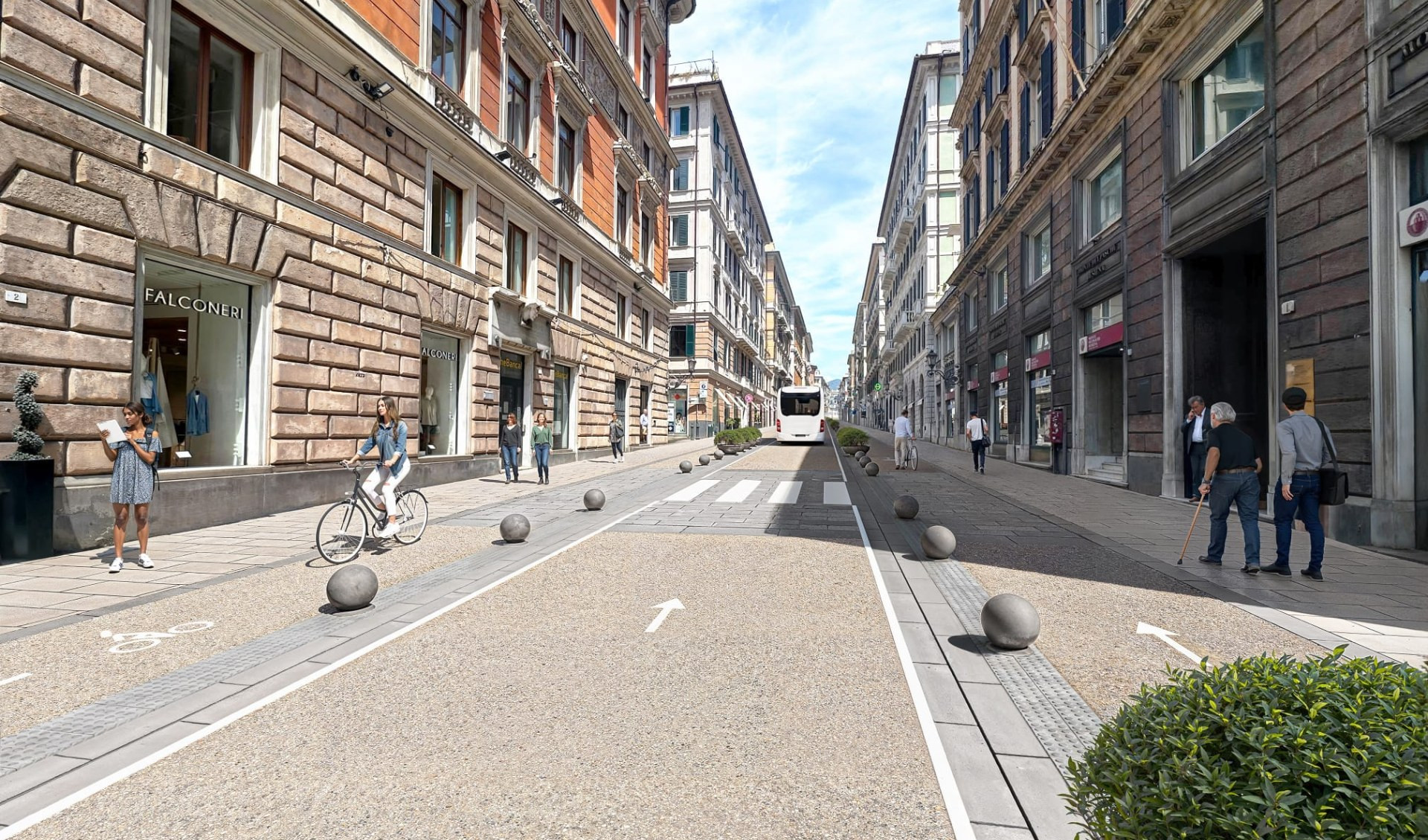 Genova, ecco il rendering di via Roma pedonale e le future aree parcheggio
