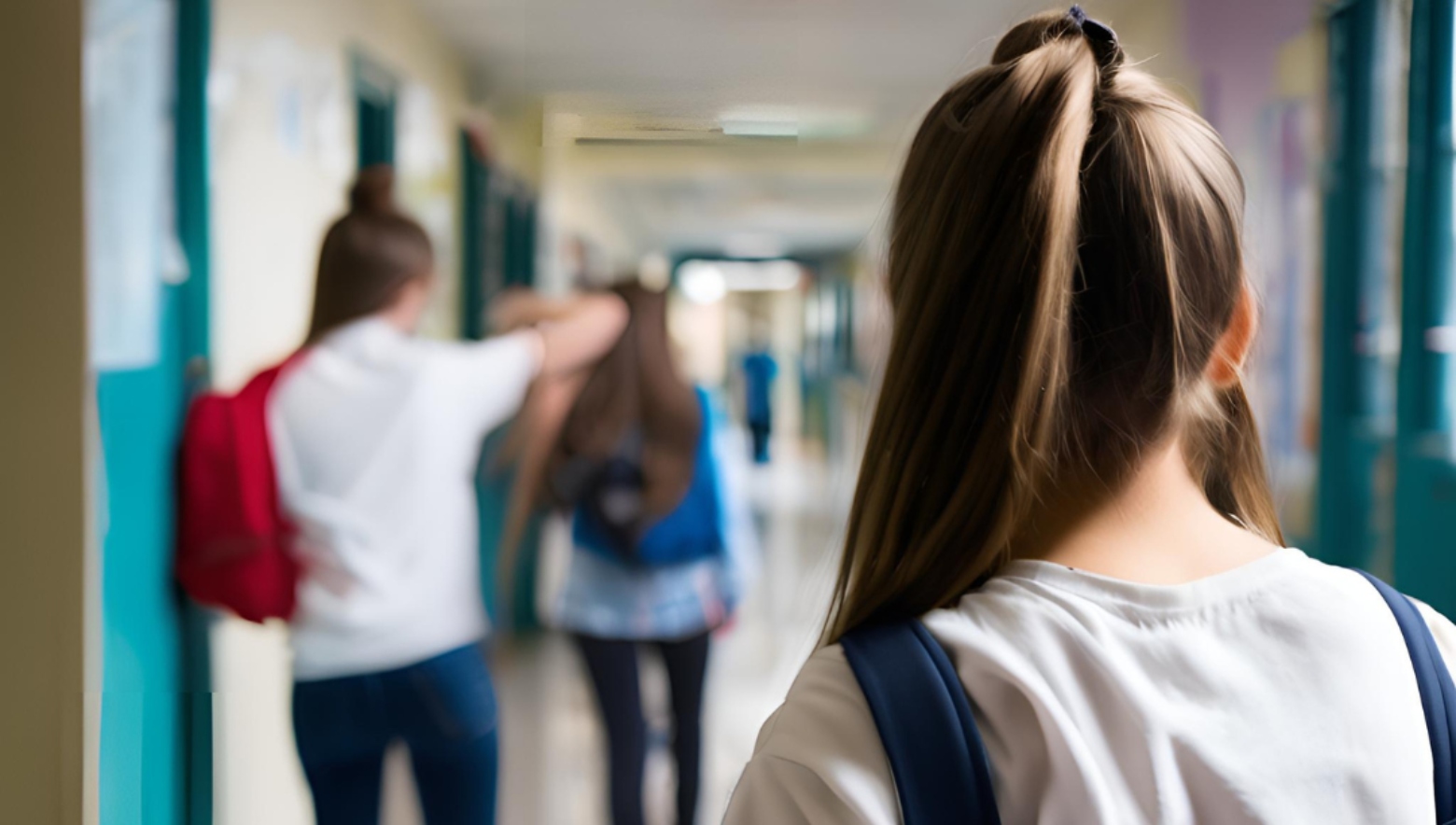 Tre studentesse nel corridoio di una scuola