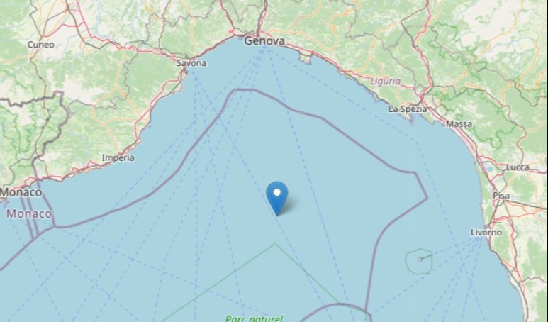 Terremoto di magnitudo 3.3 con epicentro nel Mar Ligure