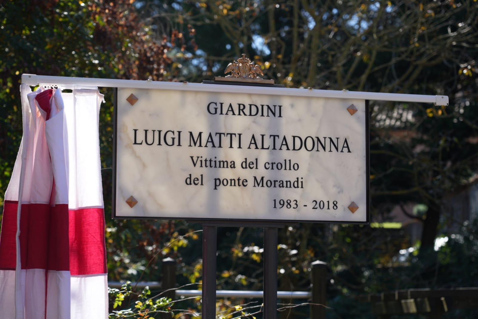 Vittime Ponte Morandi, a Pontedecimo inaugurati i giardini Luigi Matti Altadonna