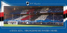 Maxiformato della Samp sulla Torre Faro