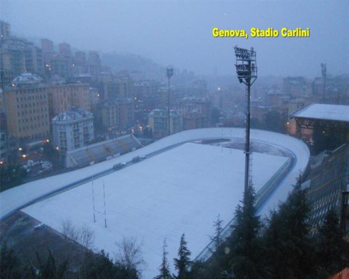 Maltempo Neve, lo stadio Carlini completamente imbiancato