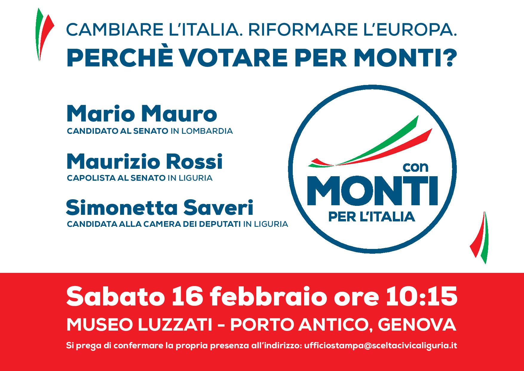 Mario Mauro a Genova per il dibattito “Cambiare l’Italia. Riformare l’Europa. Perché votare per Monti?” 