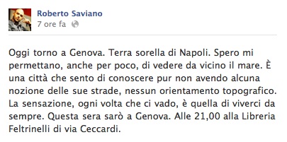 Saviano su Facebook: 