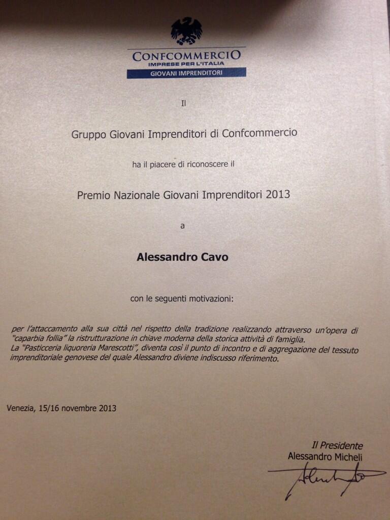 Confcommercio premia l'imprenditore dell'anno 2013 che e' un genovese