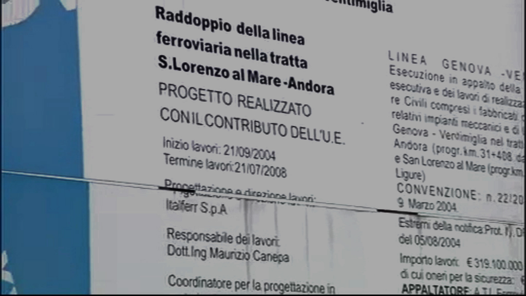 Raddoppio, il cartello che deride la Liguria: fine lavori 2008