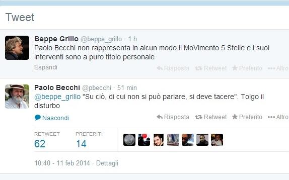 Grillo 'scomunica' Becchi: 