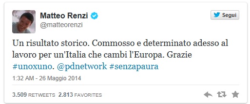 La gioia di Renzi su twitter: 