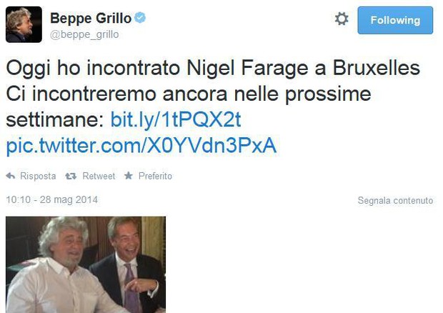 Farage a Grillo: 