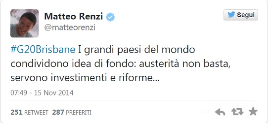 Renzi twitta dal G20: 