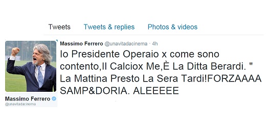 Sampdoria, Ferrero su Twitter: 