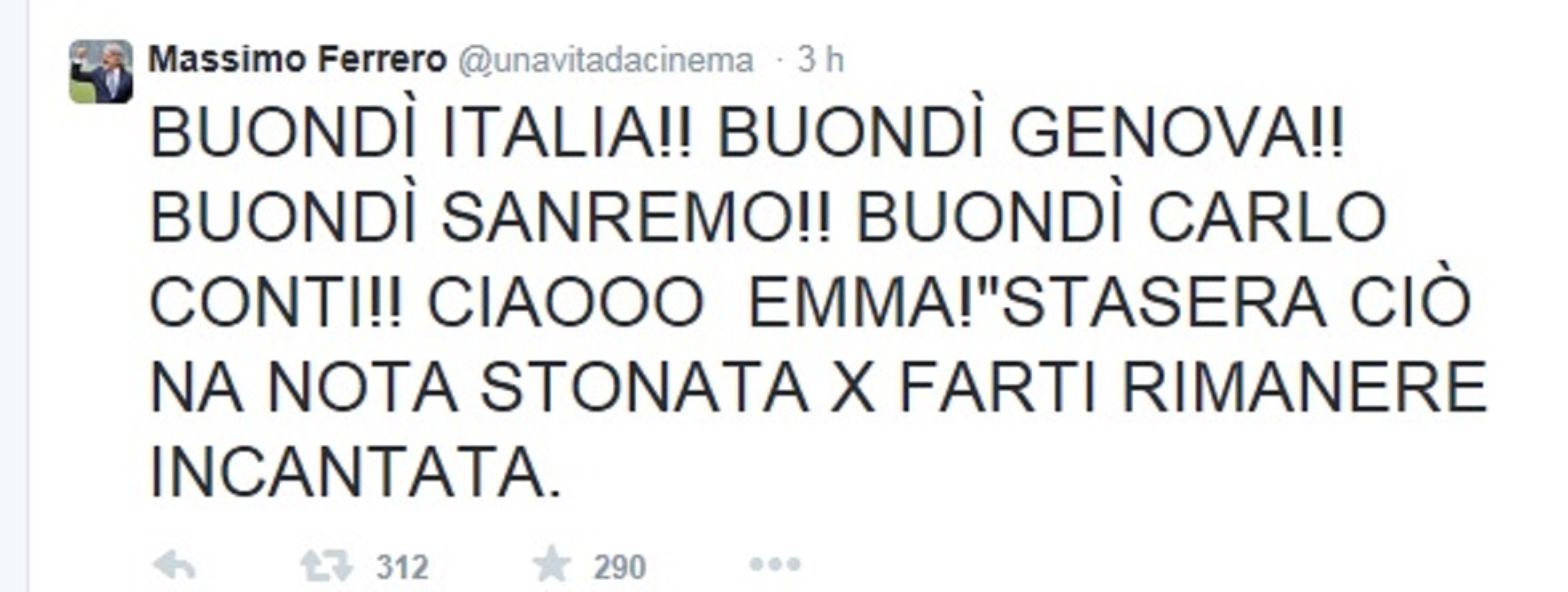 Sanremo, Ferrero dedica un tweet a Emma: stasera il presidente Samp all'Ariston 