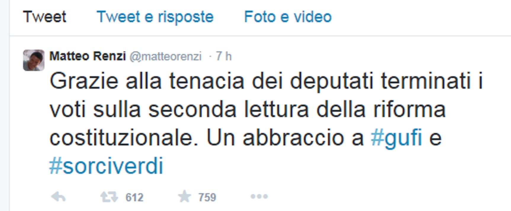 Riforme, Renzi su twitter: 