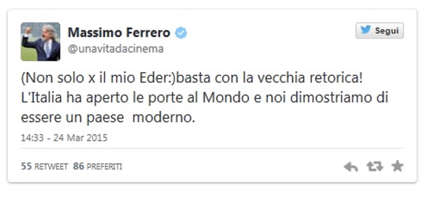 Oriundi, Ferrero su twitter: 