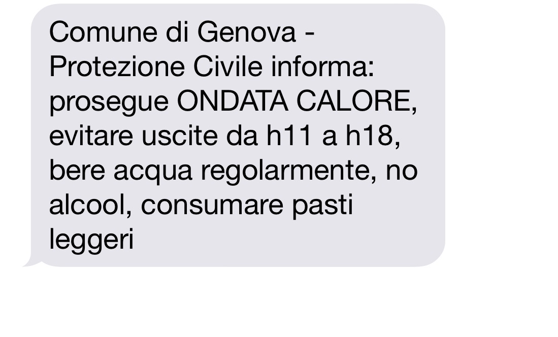 Caldo, il Comune Genova invia sms 'non uscite'