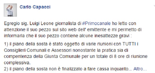 Capacci replica a Primocanale ma le risposte non convincono