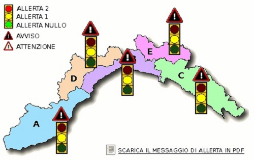 Allerta 1 in Liguria dalle 12 di venerdì alle 15 di sabato