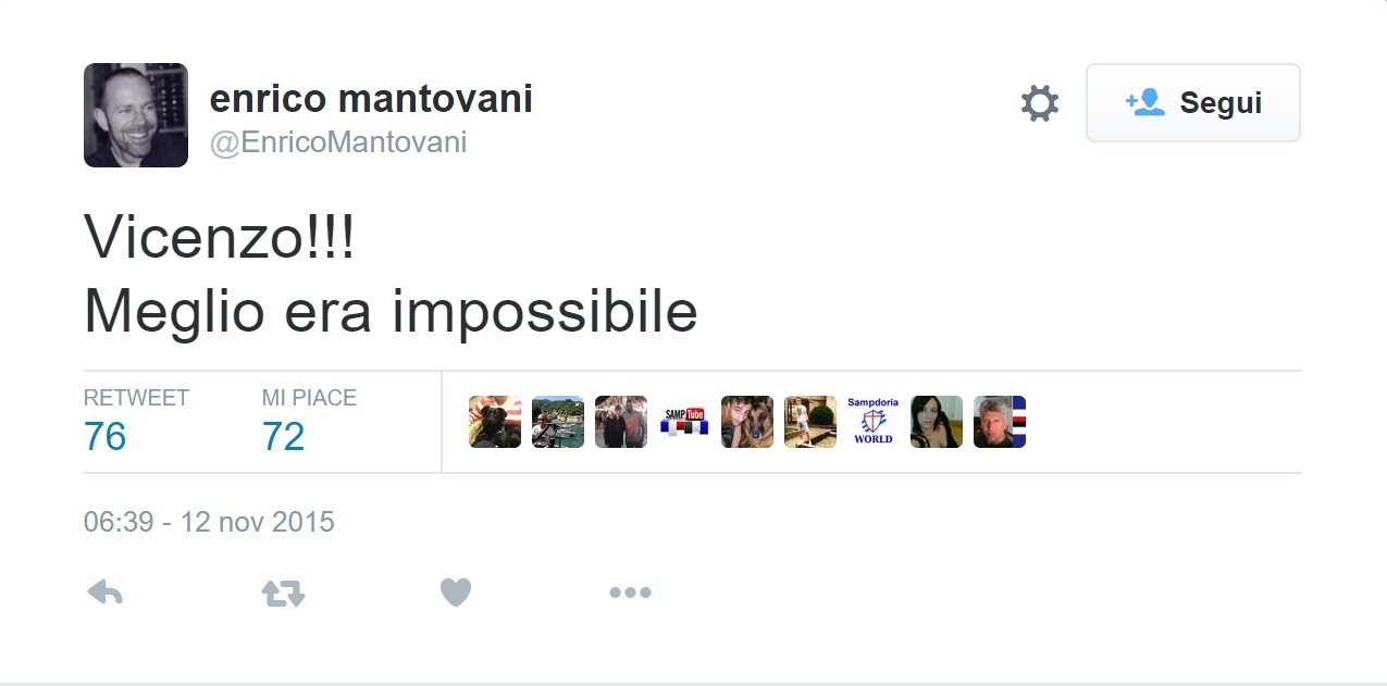 Sampdoria - Montella, il tweet di Mantovani: 