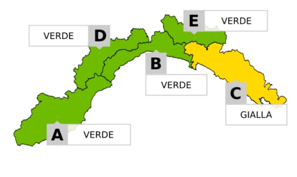 Allerta meteo gialla sui bacini di Levante dalle 6 alle 18 di lunedì