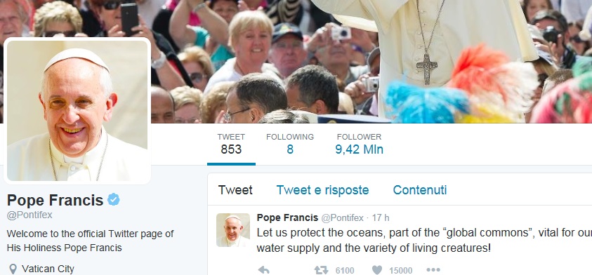 Papa Francesco su twitter: 