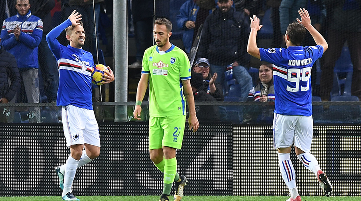 Coppa Italia, Sampdoria a valanga sul Pescara: 4-1, doppietta Kownacki