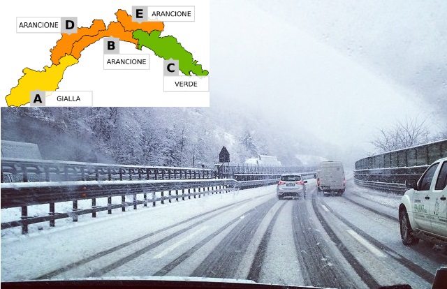 Liguria, arrivano neve e gelo: allerta arancione in entroterra