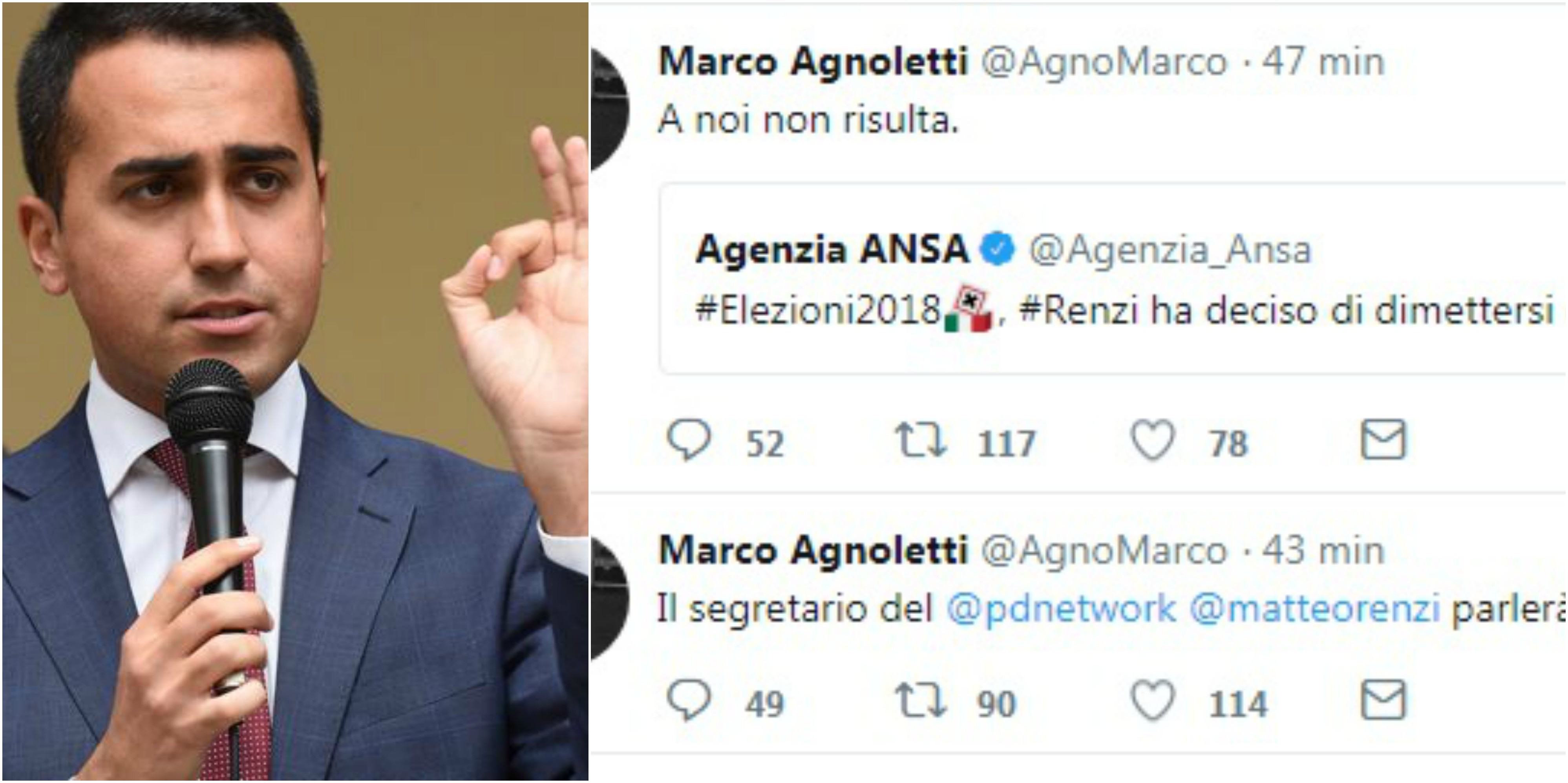 Elezioni, Ansa annuncia dimissioni di Renzi: il portavoce smentisce. Di Maio: 