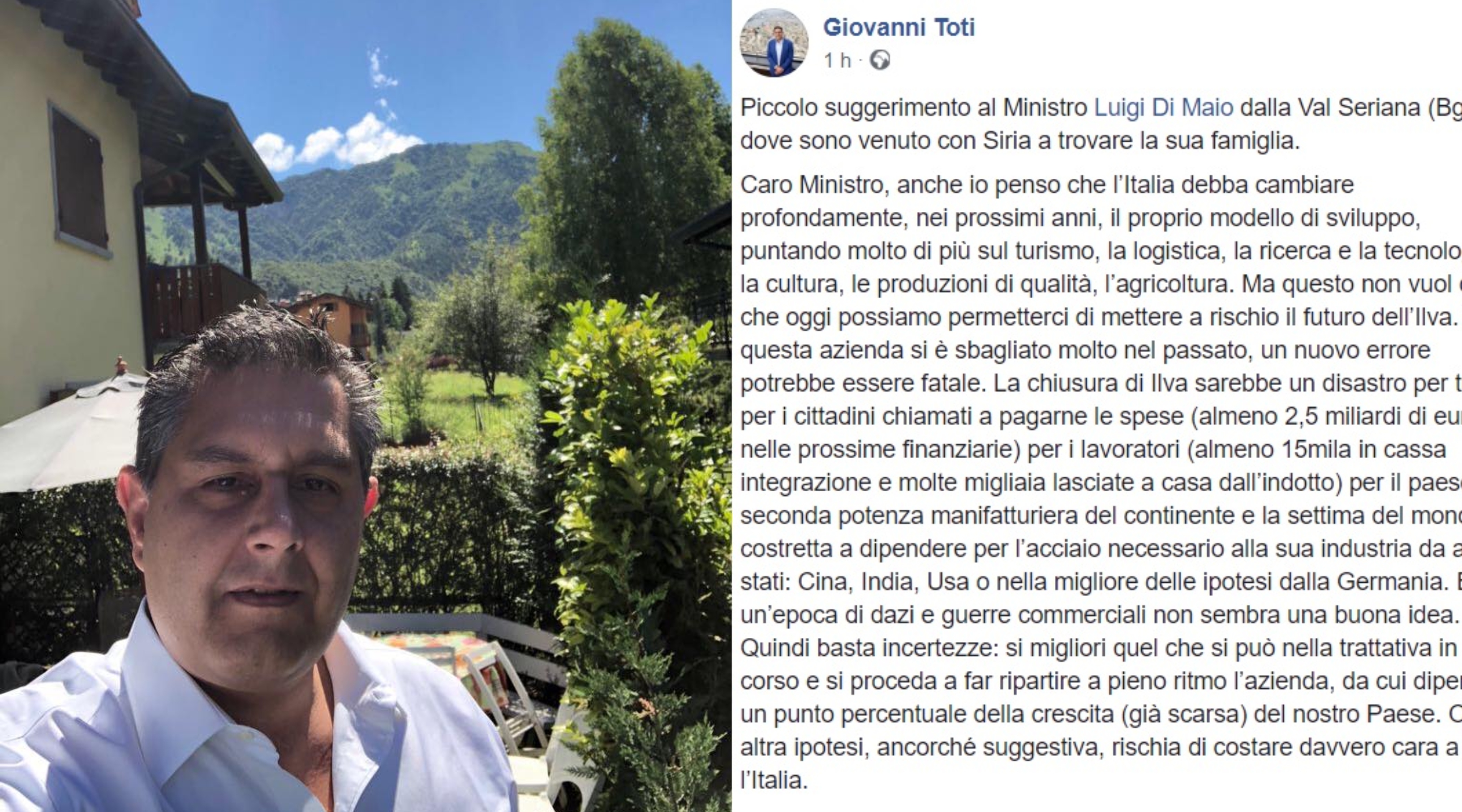 Toti a Di Maio su Facebook: 