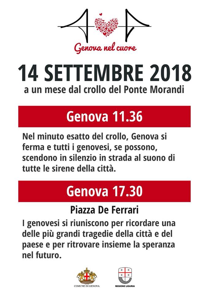 Ponte Morandi, #GenovaRicorda: appuntamento il 14 settembre in Piazza De Ferrari