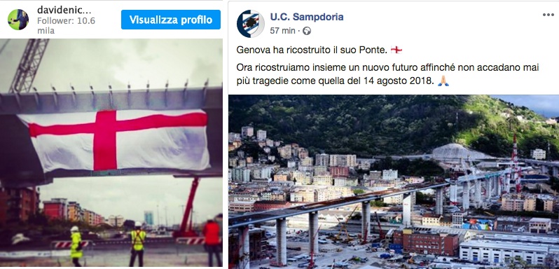 Genoa e Sampdoria salutano la ricostruzione del viadotto sul Polcevera